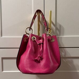 Genuine Italian Leather Hot Pink Bucket Bag